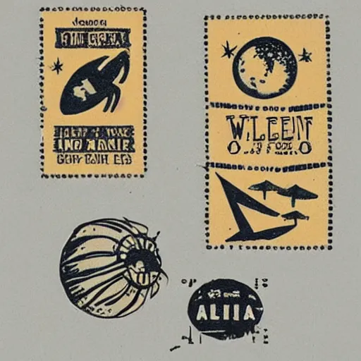 Image similar to vintage mailing stamp from a alien world