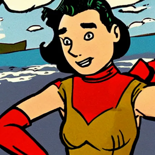 Prompt: a hand-drawn character from Tintin looking like Gal Gadot, Comics, Hergé