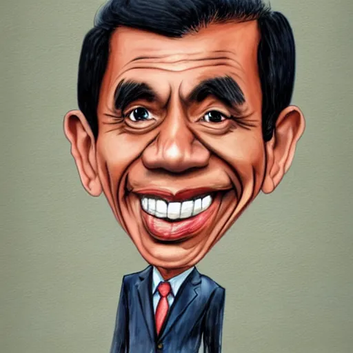 Image similar to caricature of jokowi by Mort Drucker, mad magazine, indonesia, colored with watercolor, artstation