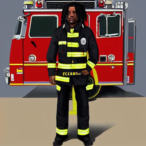 Image similar to chief keef as a firefighter digital art very detailed 4 k detailed super realistic