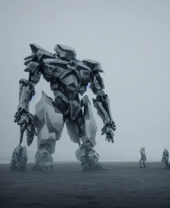 Image similar to surreal romantic covenant prometeus deformation, horizontal white mecha building architecture by ruan jia, futuristic berserk white architecture in the beach in iceland, foggy, highly detailed, digital painting, arstation, concept art, hyperealistic octane render, unreal engine