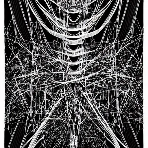 Image similar to abstract black and white concept art graphic painting illustrating transformer network, overcomplicated, math inspired, hyper detailed, psychodelic, creepy