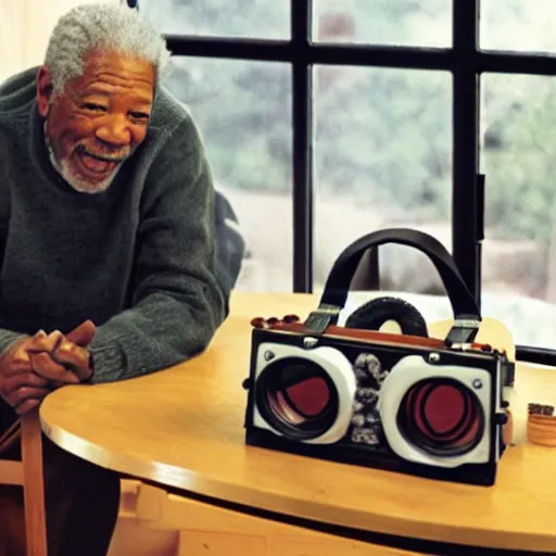 Prompt: morgan freeman playing with a viewmaster