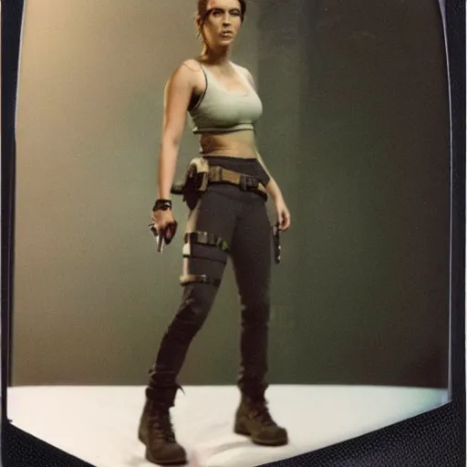 Image similar to Polaroid image of Scarlett Johansson as tomb raider