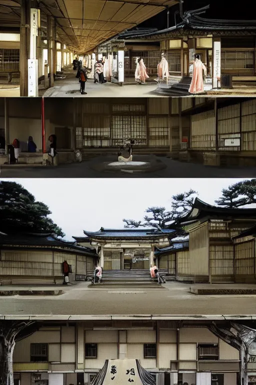 Image similar to a beautiful japanese high school with many ghosts and zombies and monsters at night