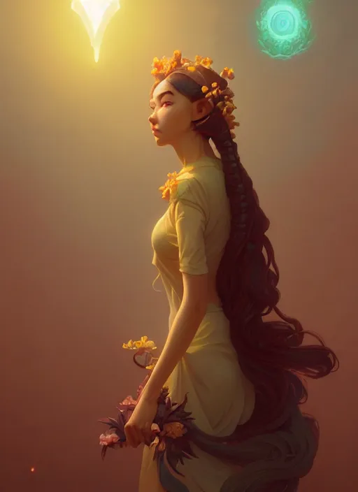 Prompt: highly detailed flat goddess, tooth wu, unreal engine, fantasy art by greg rutkowski, loish, rhads and lois van baarle, ilya kuvshinov, rossdraws, tom bagshaw, alphonse mucha, global illumination, detailed and intricate environment