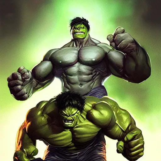 Prompt: Hulk by rossdraws and greg rutkowski