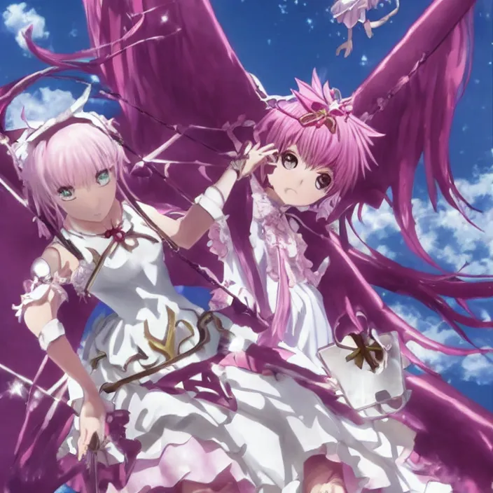 Image similar to magical girl Madoka Kaname taking christ down from the cross