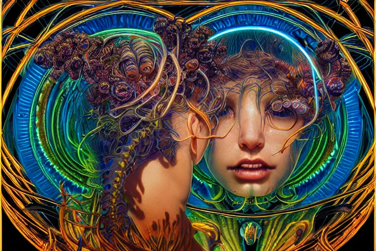 Image similar to raver by artgerm, steve argyle, ernst haeckel, david a. hardy, oyama kojima, phil koch, annie leibovitz, benoit mandelbrot, dan mumford, bruce pennington, mimmo rotella