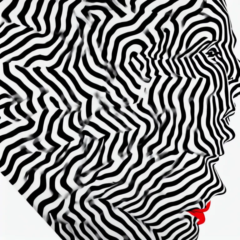 Image similar to a beautiful female face made of illusory motion dazzle camouflage perlin noise optical illusion