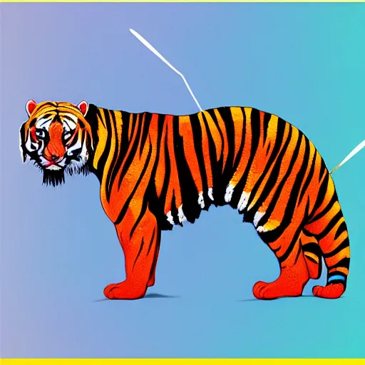 Image similar to colourful breathtakingly weird beautiful powerful magical wonderfully majestic beautifully cool isometric tiger, 8 k artstation