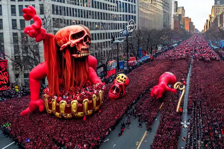 Prompt: photo of giant horrific death metal elaborate parade with float characters designed by ( ( ( ( ( ( ( ( death metal bands ) ) ) ) ) ) ) ) and heavy metal!!!!!!!!!!!!!!, in the macys parade, detailed 4 k photo,