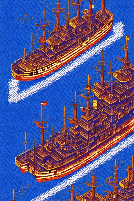Image similar to standing aboard a ship when lightning and the tides strike, beautiful detailed pixelart by albertov, intricate details, beautiful, dithered gradients, volumetric lighting, cgsociety, artstation, smooth, sharp focus, 2 d illustration, amazing art by dan mumford, old school computer game graphics, crpg, d & d, pixel art