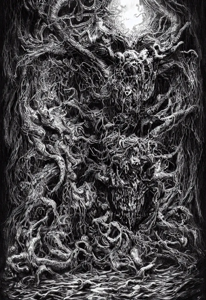 Prompt: a strange eerie magical scary creature in an eerie uncanny hell, transluscent neon, horror, concept art, detailed, intricate, award - winning, cinematic, by kentaro miura