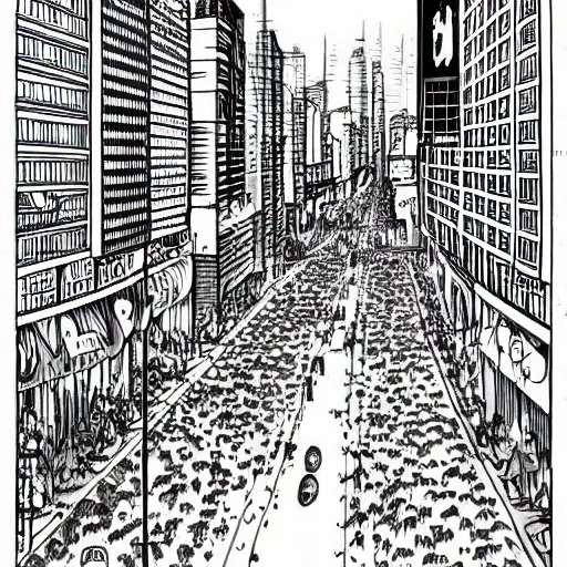 Prompt: beautiful detailed comic illustration of avenida paulista with no cars