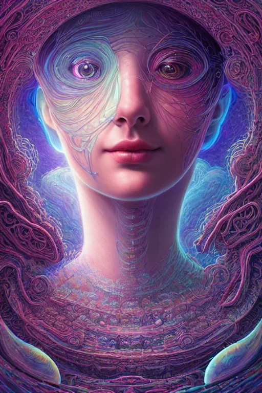 Image similar to looking into the world on the other side of time, dmt, psilocybin, lsd, face, detailed, intricate, elegant, highly detailed, digital painting, artstation, concept art, smooth, sharp focus, illustration, art by hana yata, and artem demura and beeple, octane render, unreal engine, 8 k