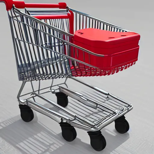 Image similar to shopping cart with cameras and sensors, ikea style, made of plastic and metal, white, hyper realistic