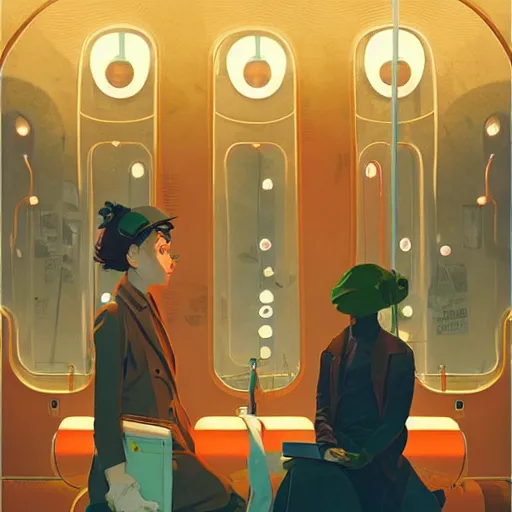 Image similar to paris subway life, by ( victo ngai ), ( ( studio muti ) ), malika favre, ( rhads ), makoto shinkai