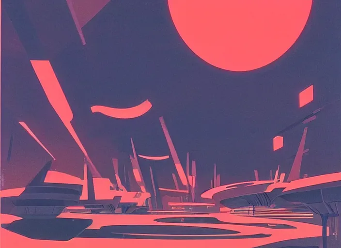 Image similar to ground view of a utopia future city. style by syd mead and eyvind earle.