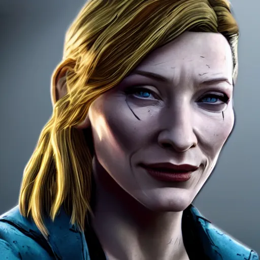 Image similar to cate blanchett portrait, borderlands, tales from the borderlands, the wolf among us, comic, cinematic lighting, studio quality, 8 k