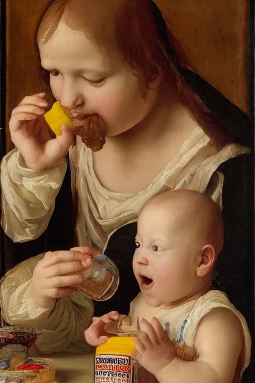 Prompt: “Highly detailed and intricate Renaissance Painting of Homelander drink milk from a baby bottle. Oil painting. Hyper detailed.”