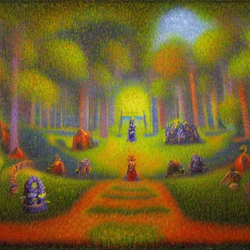 Image similar to world of warcraft, ashenvale, oil painting by seurat