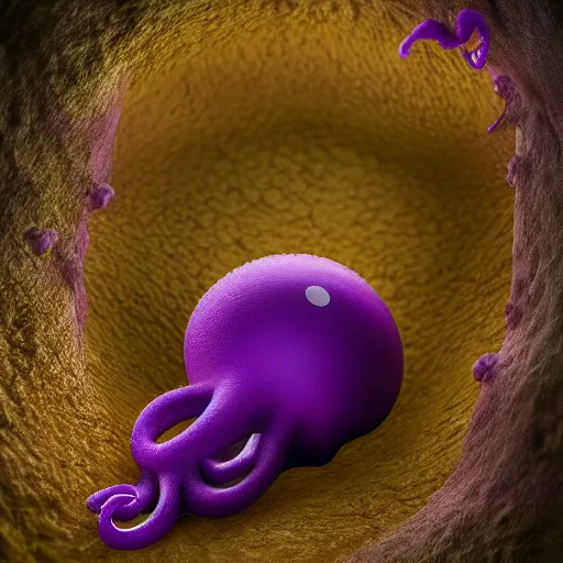 Image similar to a purple octopus egg hatching. digital art. ultra realistic. hd. 4 k