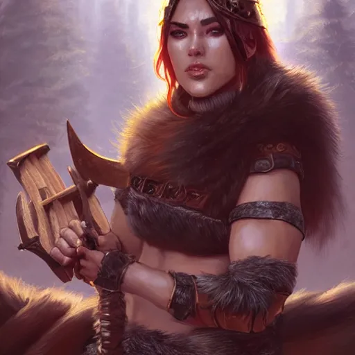 Prompt: female barbarian warrior in furs, art by artgerm and greg rutkowski and magali villeneuve, d & d, fantasy, portrait, highly detailed, headshot, digital painting, trending on artstation, concept art, sharp focus, illustration