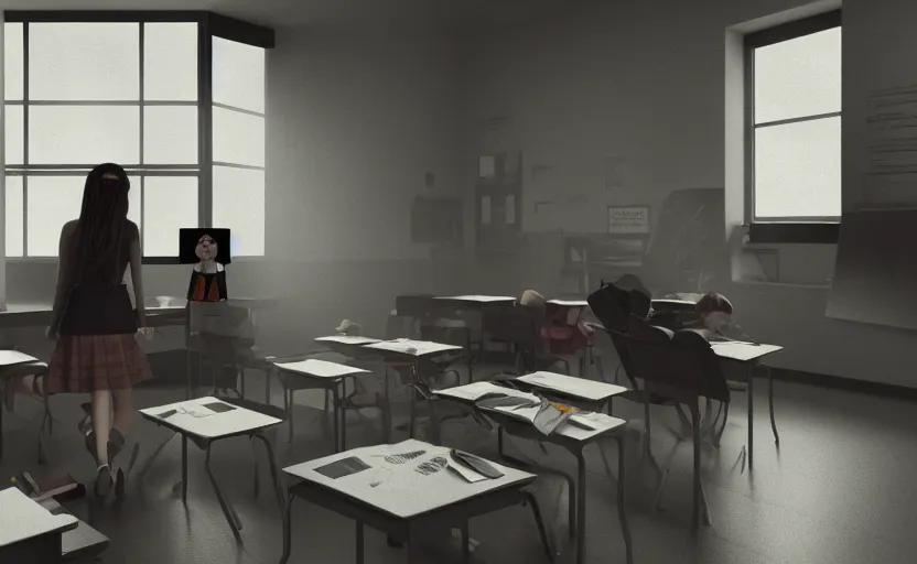 Anime classroom, empty, digital art, background, soft, Stable Diffusion