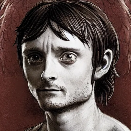 Prompt: Elijah wood, with an overwhelmed facial expression, as high level paladin in armor that is slightly to big for him, dungeons and dragons portrait, highly_detailed!!, Highly_detailed_face!!!, artstationhq, concept art, sharp focus, illustration, art by Leonardo da Vinci and Michelangelo and Botticelli