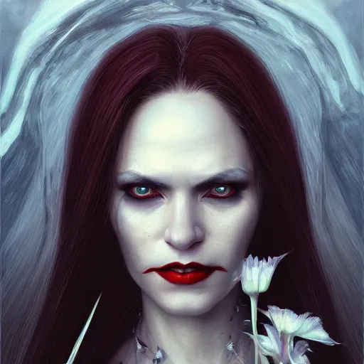 Prompt: portrait of a lady vampire, 35mm, depth of field, DOF, ominous, detailed, photorealistic, octane render, high definition, 4k, artstation, donato giancola, matthew benedict, irwin penn