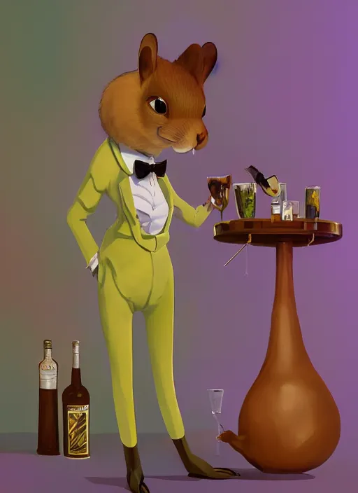 Prompt: squirrel anthro as a dapper bartender with a big, fluffy tail, retro futurism, art deco, detailed, painterly digital art by WLOP and Cory Loftis and Goro Fujita, 🐿🍸🍋, furaffinity, trending on artstation