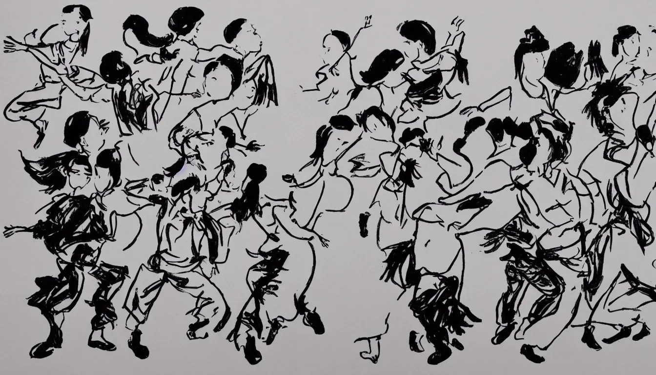 Image similar to dance party in traditional chinese ink brush