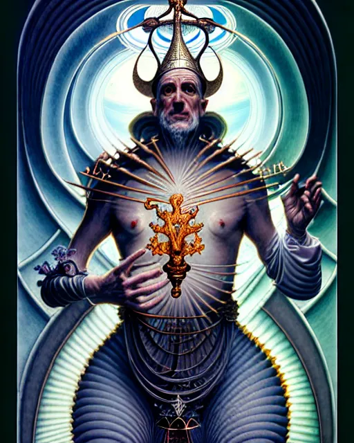 Image similar to the pope tarot card, fantasy character portrait made of fractals, ultra realistic, wide angle, intricate details, the fifth element artifacts, highly detailed by peter mohrbacher, hajime sorayama, wayne barlowe, boris vallejo, aaron horkey, gaston bussiere, craig mullins