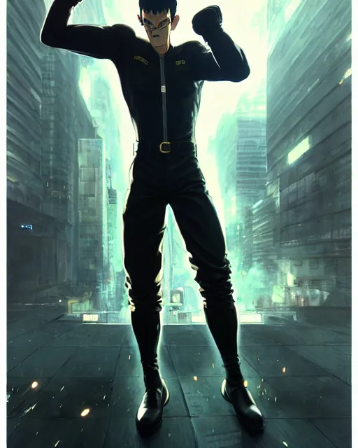 Image similar to gigachad luigi fighting like one punch man in a suit in the matrix, fantasy character portrait, ultra realistic, full body concept art, intricate details, ernest khalimov body by krista sudmalis, highly detailed by greg rutkowski, ilya kuvshinov, gaston bussiere, craig mullins, simon bisley