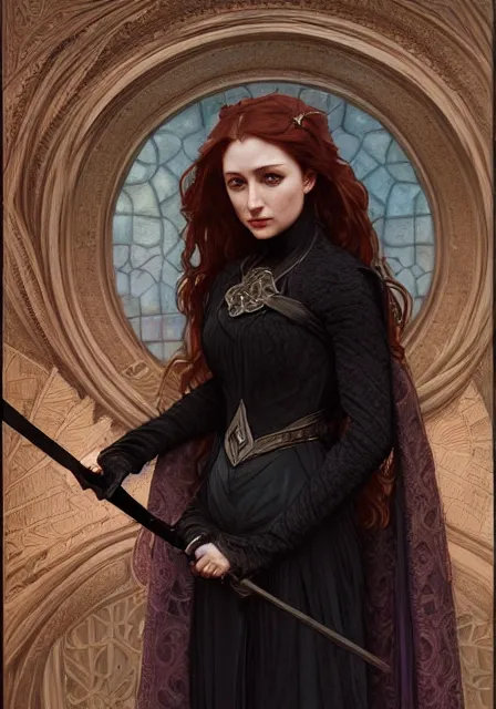 Image similar to sansa witch, intricate, elegant, highly detailed, digital painting, artstation, concept art, smooth, sharp focus, illustration, art by artgerm and greg rutkowski and alphonse mucha and william - adolphe bouguereau