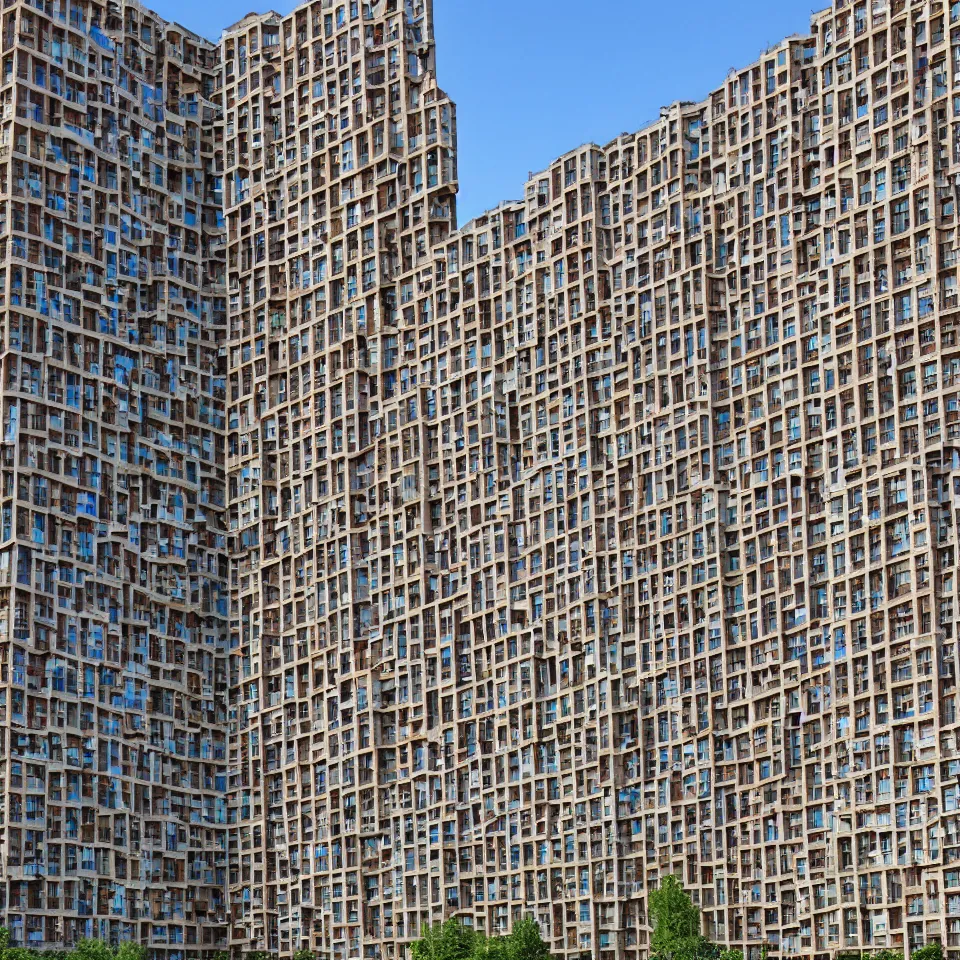 Image similar to Photograph of a generic soviet communist residential block, sunny weather