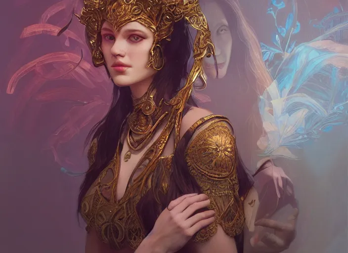 Image similar to masked, perfectly-centered-Portrait of the most beautiful woman on the planet , intricate, highly detailed, artstation, concept art, concept render, octane, redshift, smooth, sharp focus, illustration,award-winning, Unreal Engine 5, 8K, art by artgerm and greg rutkowski and alphonse mucha