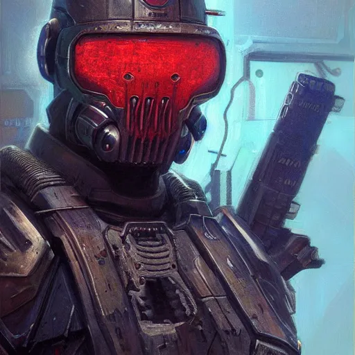 Image similar to the doomslayer as a realistic scifi cyberpunk knight, closeup portrait art by donato giancola and greg rutkowski, vintage retro scifi, realistic face, digital art, trending on artstation, symmetry!!!