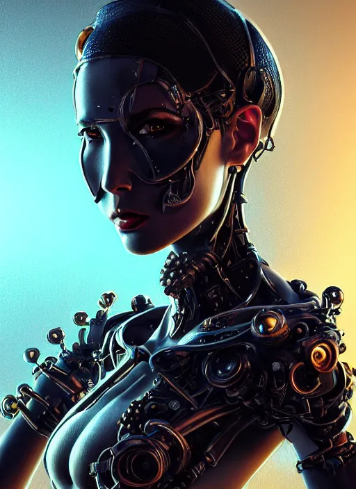 Prompt: soft lustrous ebony ivory seductive biotech raver gutter punk gothic cyborg, golden ratio, details, scifi, fantasy, cyberpunk, intricate, decadent, highly detailed, digital painting, octane render, artstation, concept art, smooth, sharp focus, illustration, art by artgerm, loish, wlop