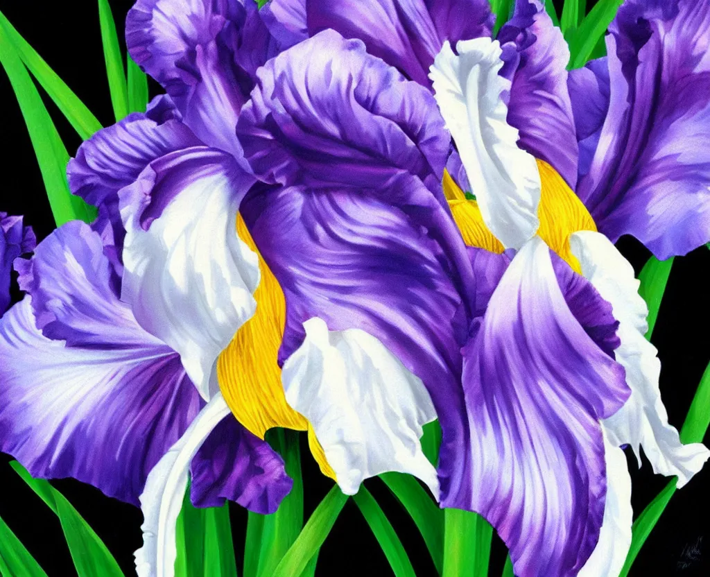 Image similar to beautiful matte airbrush of a glossy big iris on a white background, inspired by 8 0's airbrush illustrations, art by pater sato