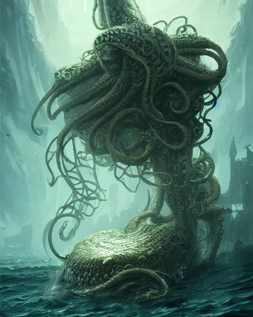 Prompt: An invisible Kraken in the middle of the sea on a chair, fantasy art, in the style of greg rutkowski, illustration, epic, fantasy, intricate, hyper detailed, artstation, concept art, smooth, sharp focus, ray tracing