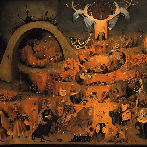 Image similar to muppets in dante's inferno with trumpeters and demons, intricate detail, hieronymous bosch, whealan, hd, unreal engine