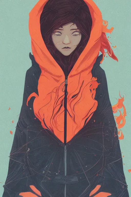 Image similar to portrait of a witch fire with hoodie by Sachin Teng and wlop