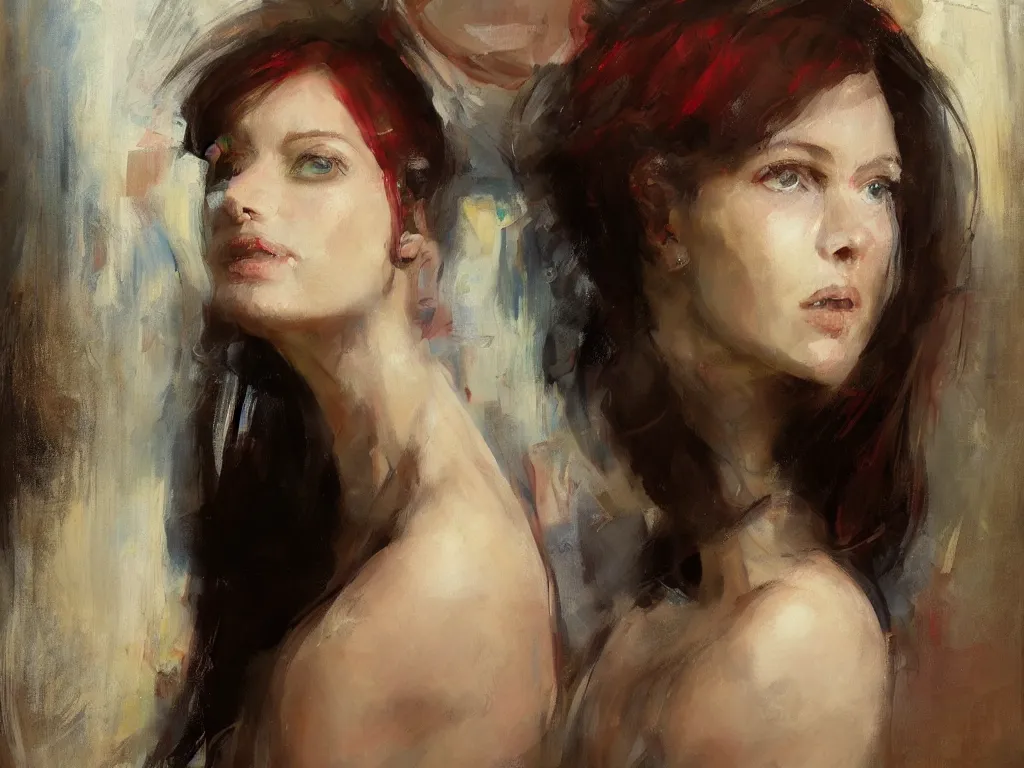 Prompt: spontaneous unfinished romantic portrait under painting, beautiful juicy brush strokes, by richard schmid and sargent, red, trending on cgsociety