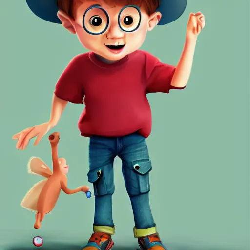 Image similar to little kid in style of pixar, digital art