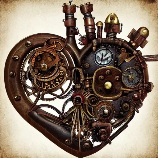 Image similar to hyper realistic steampunk heart, hyper detailled, 4 k