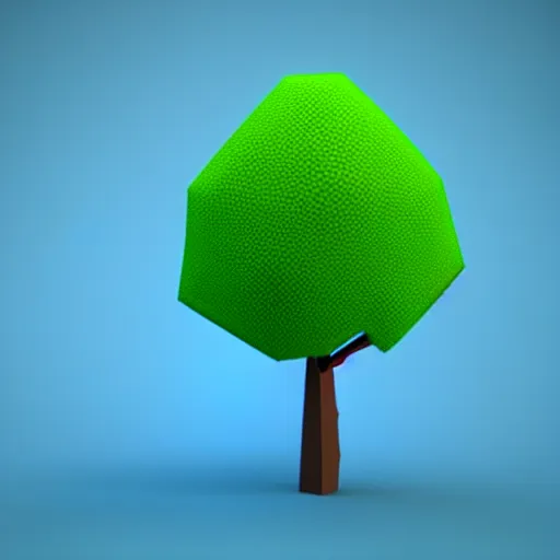 Image similar to a 3d low poly object of just a small green tree on the blue background