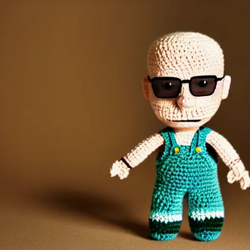 Prompt: walter white as a knitted crochet doll, 4 k, hyper realistic, dslr, high resolution, landscape, beautiful