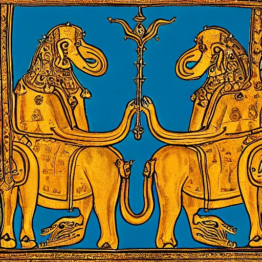Prompt: golden mammoth as a deity in a medieval age where everyone is worshiping it